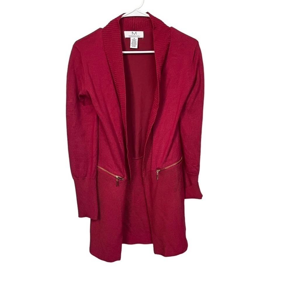 Magaschoni Red Ribbed Cardigan Open Front Medium - Picture 6 of 6